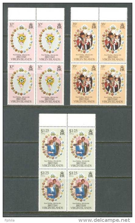 1981 BRITISH VIRGIN ISLANDS ROYAL WEDDING OF PRINCE CHARLES & LADY DIANA MICHEL: 408-410 BLOCK OF 4 MNH ** - British Virgin Islands