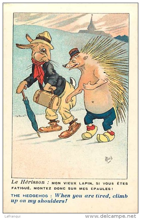 Ref 900- Illustrateur Mich - Le Herisson Et Le Lapin Humanisés   - Carte Bon Etat  - - Mich