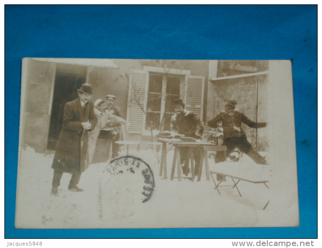 75) Paris - 20ém - Carte Photo - Bataille De Boulles De Neiges  - Année 1909 - EDIT - Guilleminot - Arrondissement: 20