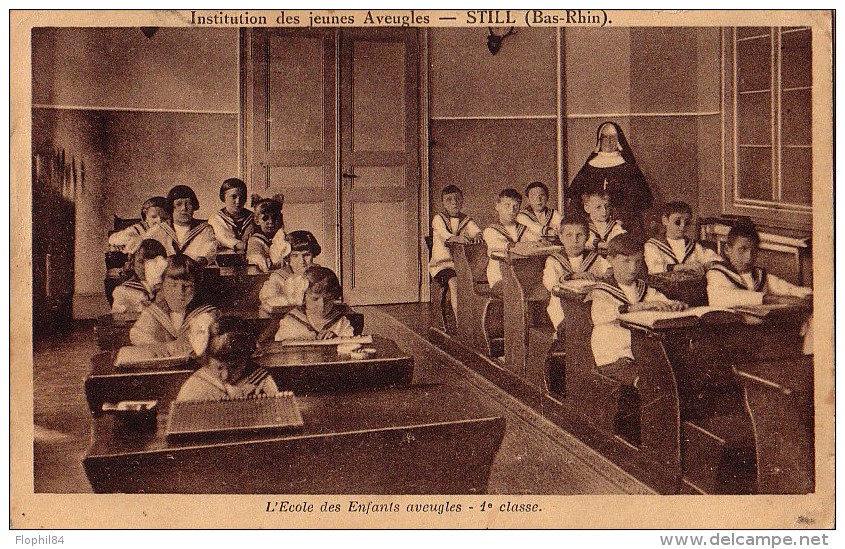 BAS RHIN - STILLE LE 30-7-1935 SUR 20c SEMEUSE X 2 - CARTE POSTALE ECOLE DES ENFANTS AVEUGLES POUR LE MAROC - Cachets Manuels