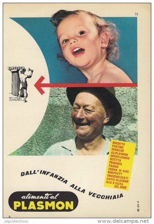 # ALIMENTI AL PLASMON  BABY FOOD 1950s Advert Pubblicità Publicitè Reklame Pasta Biscuits Cream Oil - Affiches