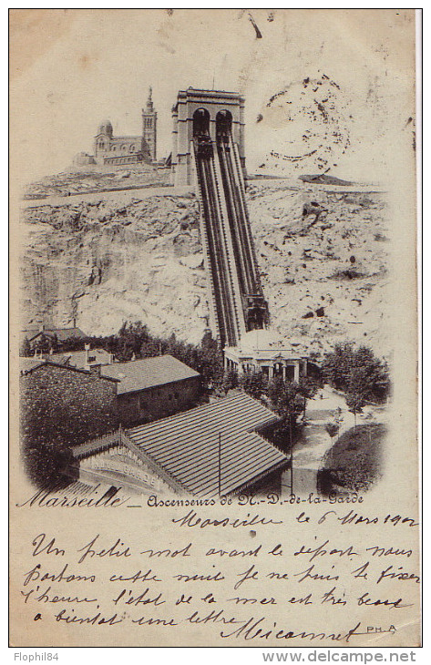 BOUCHE DU RHONE - MARSEILLE DEPART LE 6-3-1902 SUR 10c MOUCHON - CARTE POSTALE ASCENSEURS DE ND DE LA GARDE. - Cachets Manuels