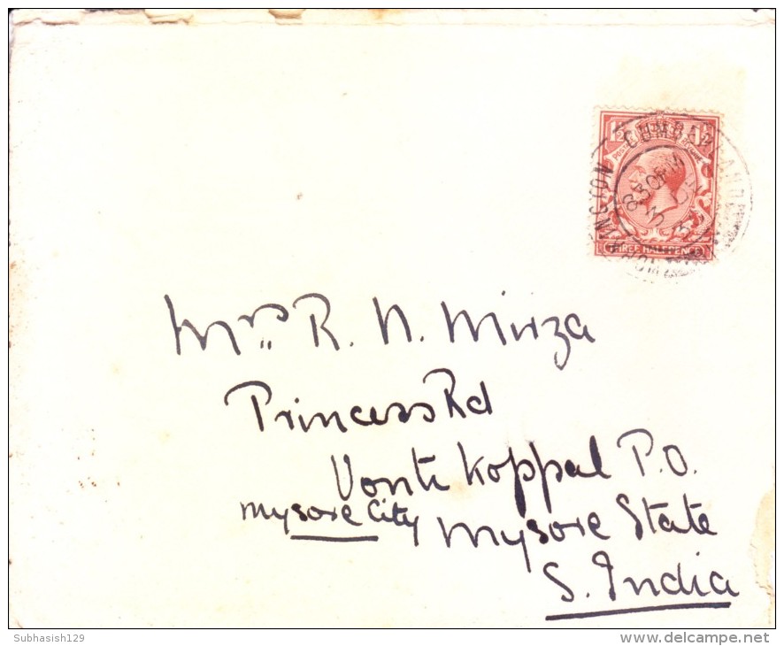 Great Britain 1936 Commercial Cover Booked From Workington Cumberland To Vontikoppal, India Via Meroara - Covers & Documents