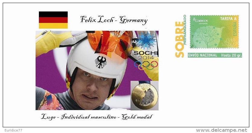 Spain 2014 - XXII Olimpics Winter Games Sochi 2014 Special Prepaid Cover - Felix Loch - Winter 2014: Sochi