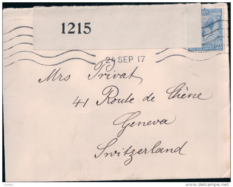 Lettre Censor GB - Genève CH (1215) - Other & Unclassified