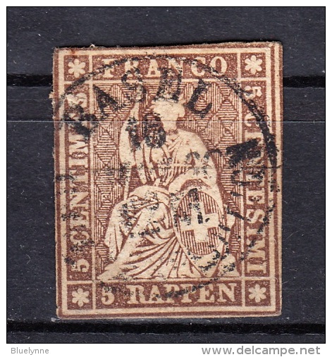 Schweiz 5 Rappen Sitzende Helvetia 1857 - Zentrischer 1 Kreis Basel - Oblitérés