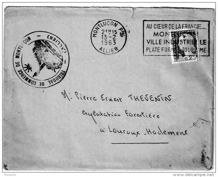 MONTLUCON VILLE INDUSTRIELLE   1963   TRIBUNAL DE COMMERCE - Gebührenstempel, Impoststempel