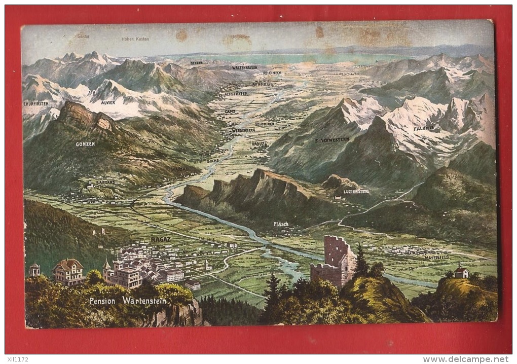 CDS2-27  Panorama BAd Ragaz, Rheintal-Bodensee Wartenstein, Fläsch Gonzen.  Gelaufen In 1910 - Bad Ragaz