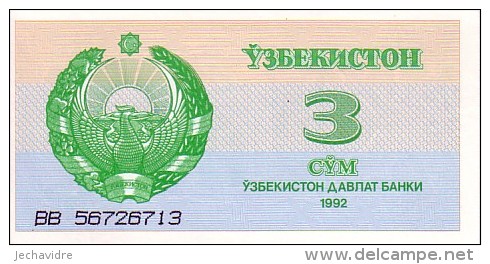 OUZBEKISTAN   3 Sum   Emission De 1992   Pick 62a     ***** BILLET  NEUF ***** - Oezbekistan