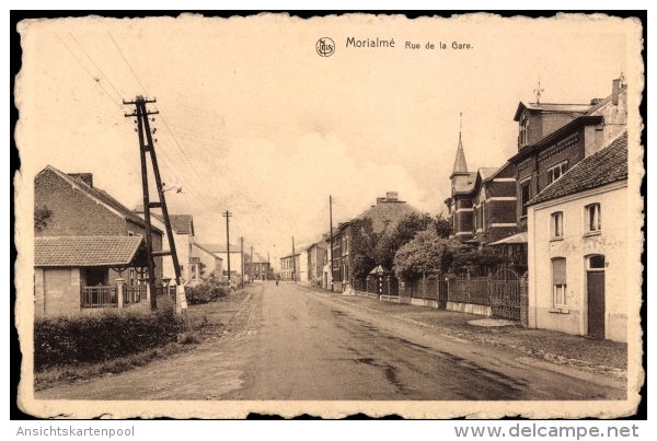 Cp Morialmé Namur, Rue De La Gare, Bahnhofstraße, Strommast - Autres & Non Classés