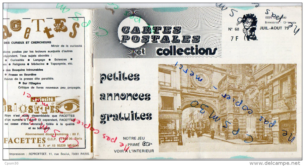 Revue Cartes Postales N° 068 CPC 1979 Carte Illustrée 11p; Aviation 6p; Croix Bleu Capdenac 5pages - Livres & Catalogues