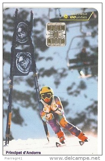 CARTE-PUCE-ANDORRE-AND 69-100U-SC7-01/97-DESCENT E A SKI-UTILISE-TB E- - Andorre