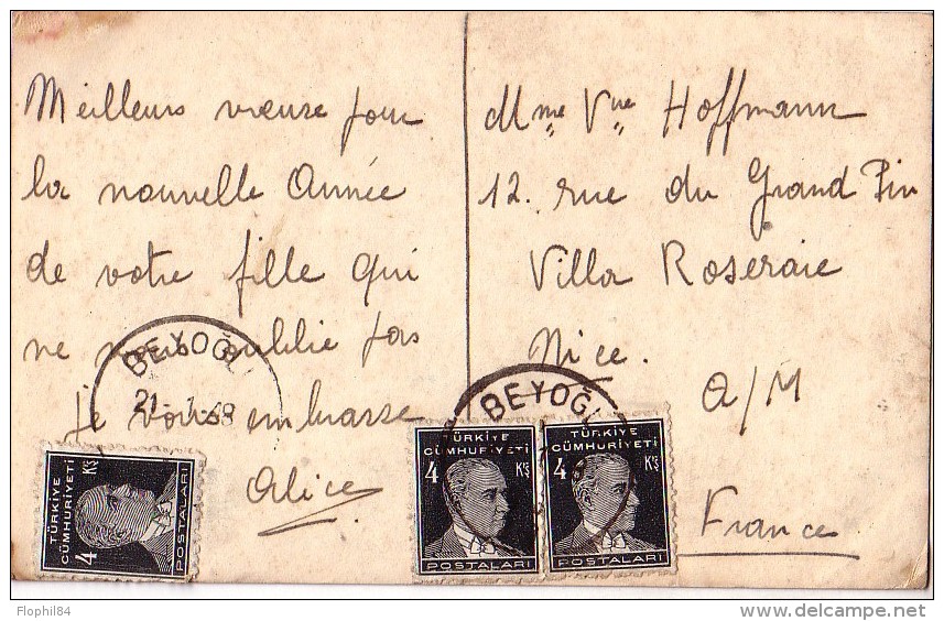 TURQUIE - BEYOGL LE 21-1-1948 - CARTE POSTALE POUR LA FRANCE. - Cartas & Documentos