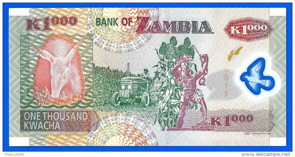 Zambie 1000 Kwacha 2011 UNC Neuf Polymere Polymere Afrique Africa Paypal Skrill OK! - Zambia