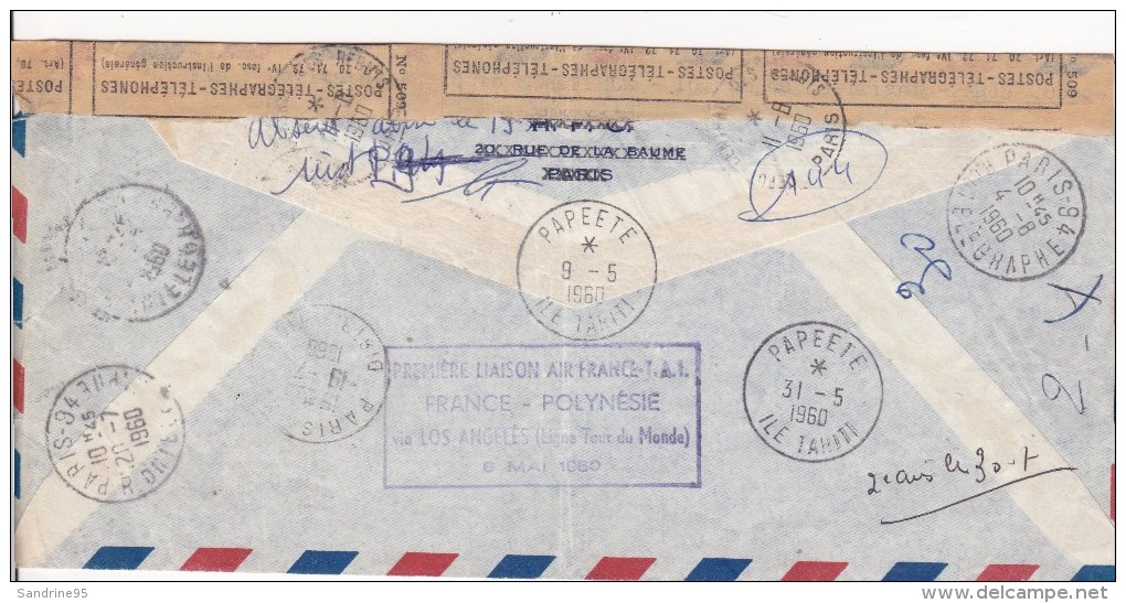 TAHITI ........PREMIER VOL AERIEN 1960 ....LETTRE .......ALLER / RETOUR - Tahití