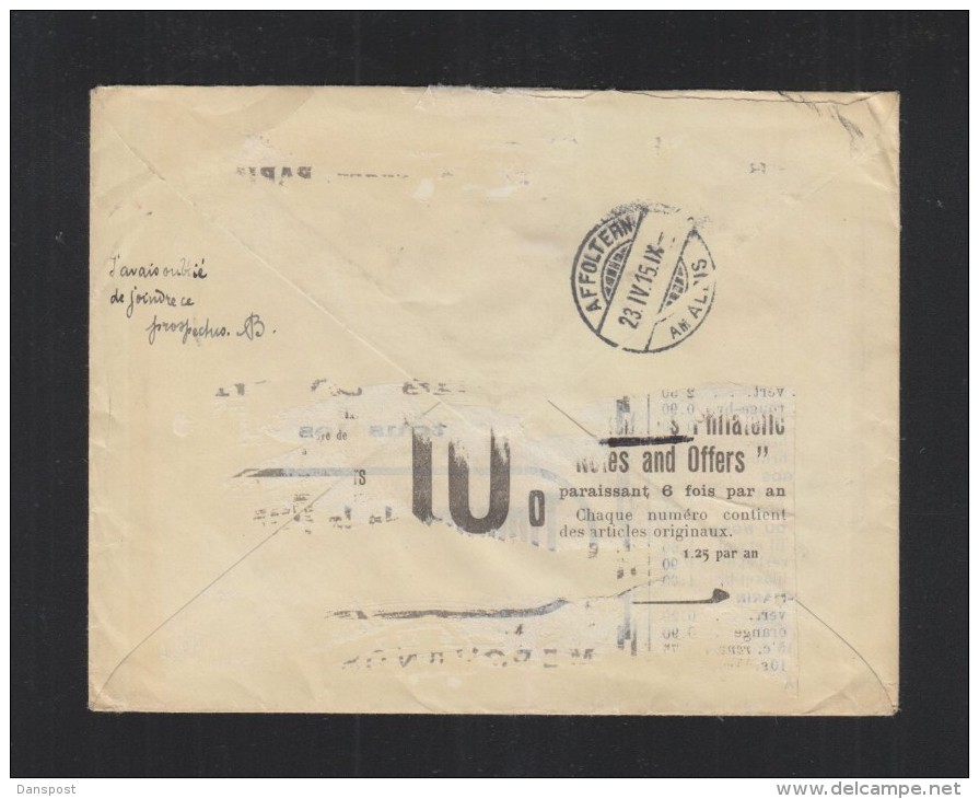 Enveloppe 1915 Pour La Suisse Censure - Enveloppes Types Et TSC (avant 1995)