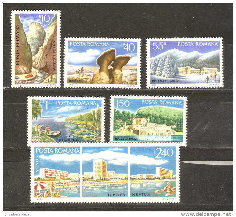 ROMANIA - 1971 Tourist Scenes Set MH *   SG 3799-3804  Sc 2235-40 - Unused Stamps