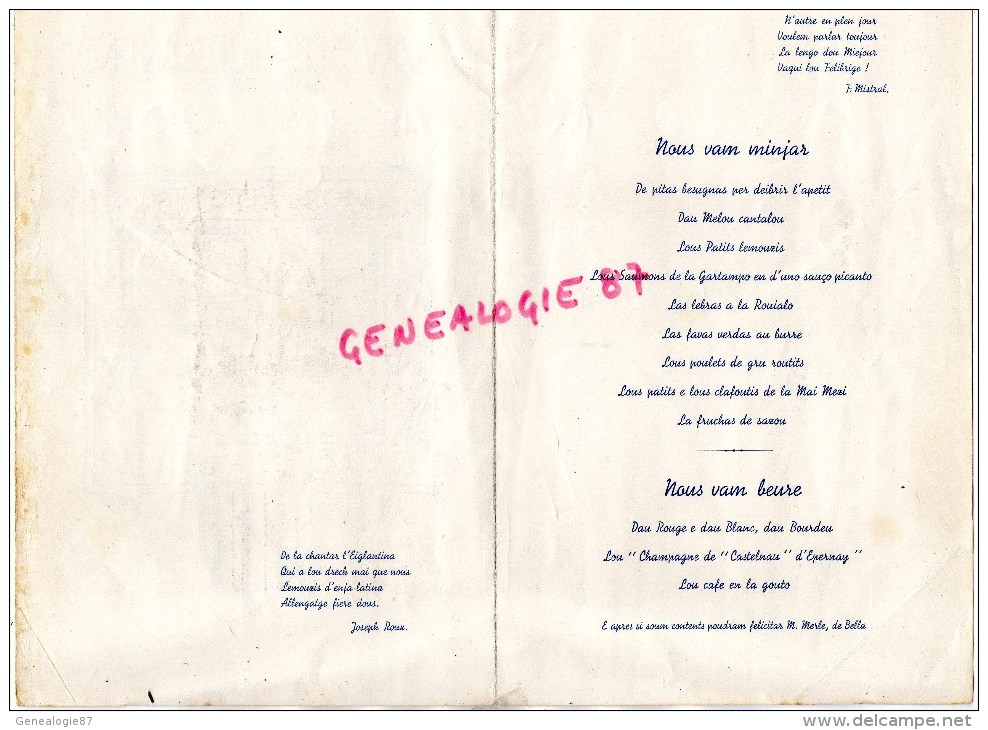 87 - BESSINES SUR GARTEMPE - BEAU MENU XXXVE FETE DE L' EGLANTINE 15-9-1935- - Menükarten