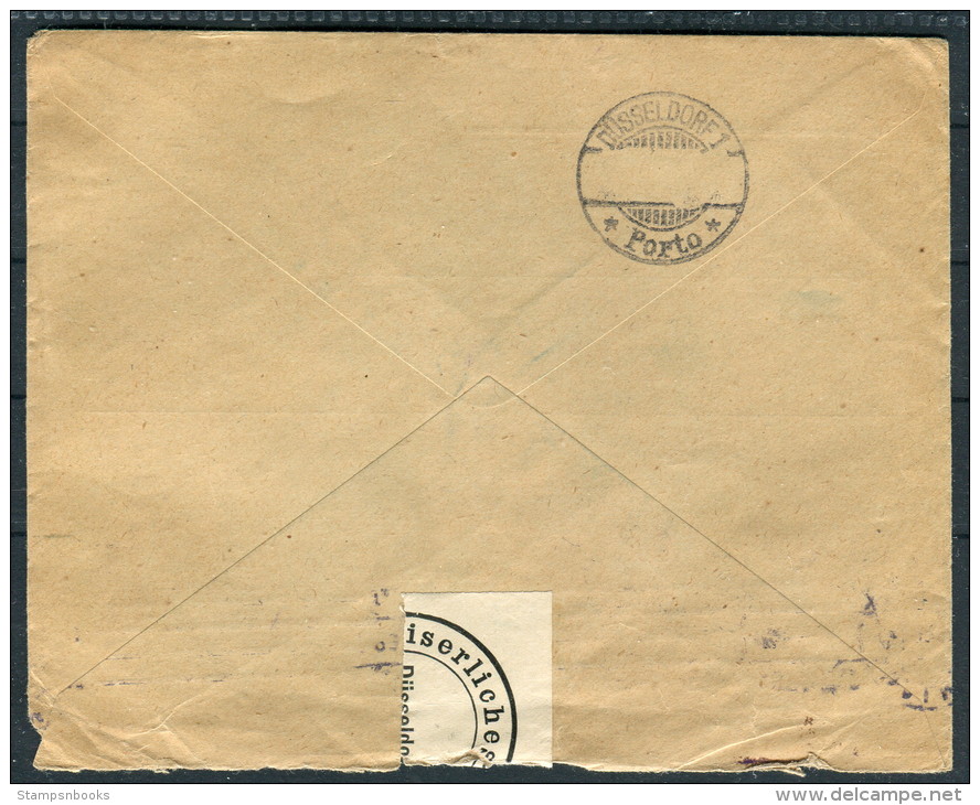 1915 Sweden Malmo Fredin &amp; Co Censor Cover - Dusseldorf, Germany Kriegsrechtlich Taxe Postage Due Porto - Briefe U. Dokumente