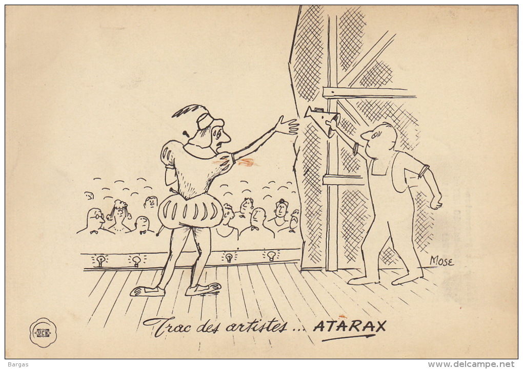 Dessin Publicité Par Mose Theatre Parlophone Envoi Timbré Au Dos 1957 Atarax UCB 20cm X 14cm - Affiches & Offsets