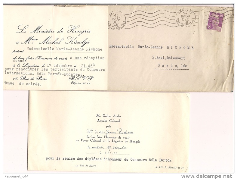 Remise De Diplômes D'honneur Du Concours Béla Bartok 1948 - Diplomas Y Calificaciones Escolares