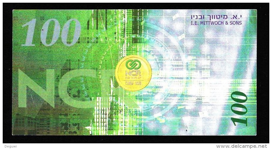 Test Note "NCR - ISRAEL", 100 Shekel, TYP 103, Testnote, Beids. Druck, RRRR, UNC, 138 X 71 Mm - Israel