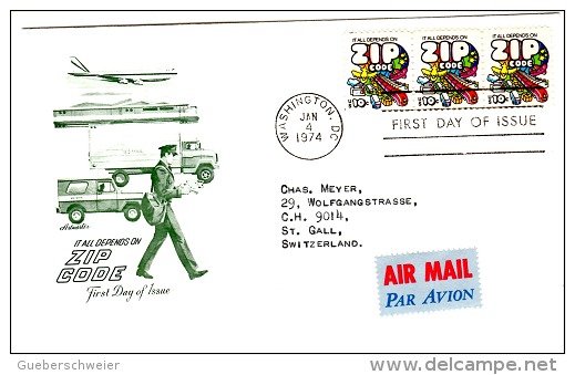 PHIL-L26 - ETATS-UNIS N° 1010 Sur FDC ZIP CODE 1974 Par Avion Pour La Suisse - 1971-1980