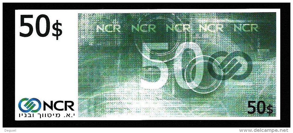 Test Note "NCR, Israel", Typ C, 50 DOLLARS, Testnote, Beids. Druck, RRRR, UNC, 155 X 66 Mm - Israël