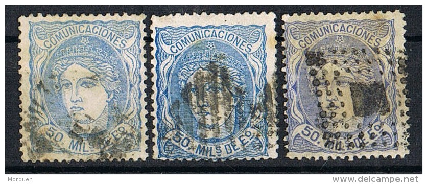 Sellos  50 Mils Alegoria 1870, VARIEDAD Color, Num 107- 107a- 107b º - Used Stamps