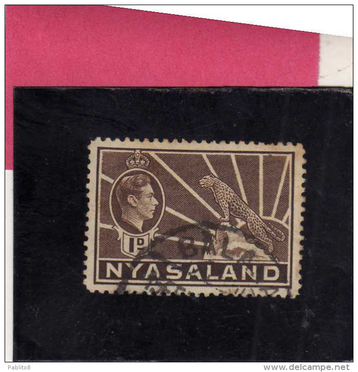 NYASALAND PROTECTORATED NYASSALAND 1938 1944 KING GEORGE VI AND LEOPARD RE GIORGIO 1p BROWN USATO USED OBLITERE' - Nyassaland (1907-1953)