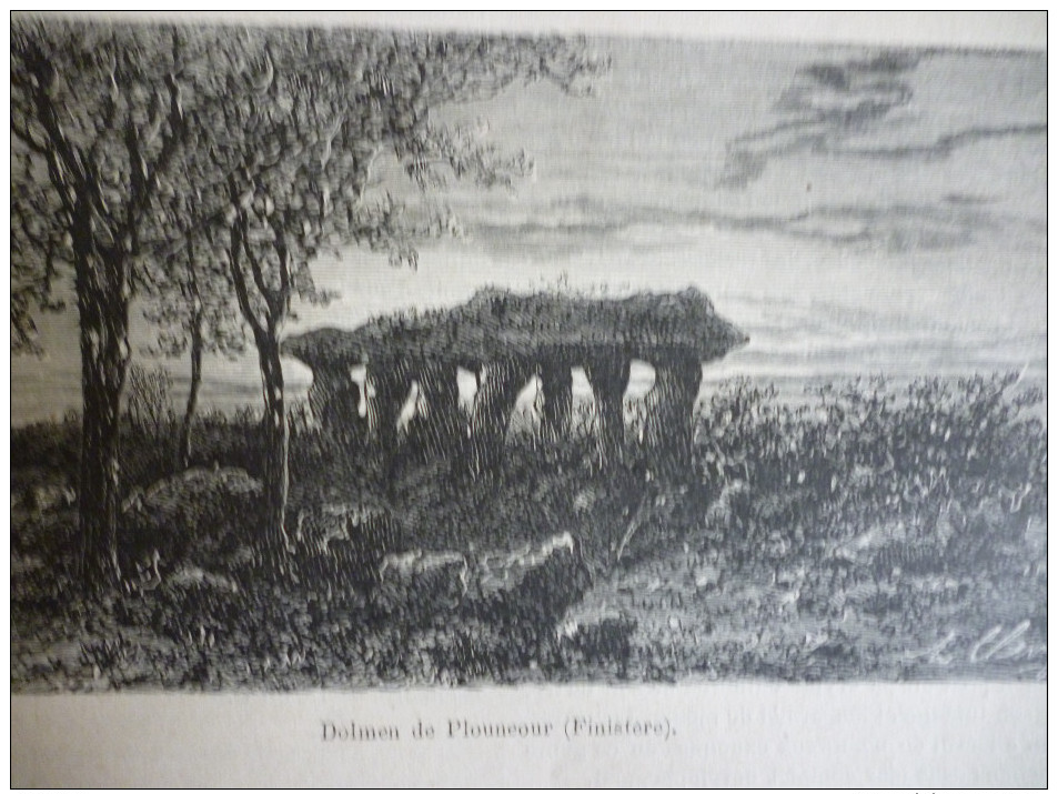 Dolmen De Plouneour , Finistére , Gravure De Peulot Dessin De Clerget 1875 - Documents Historiques