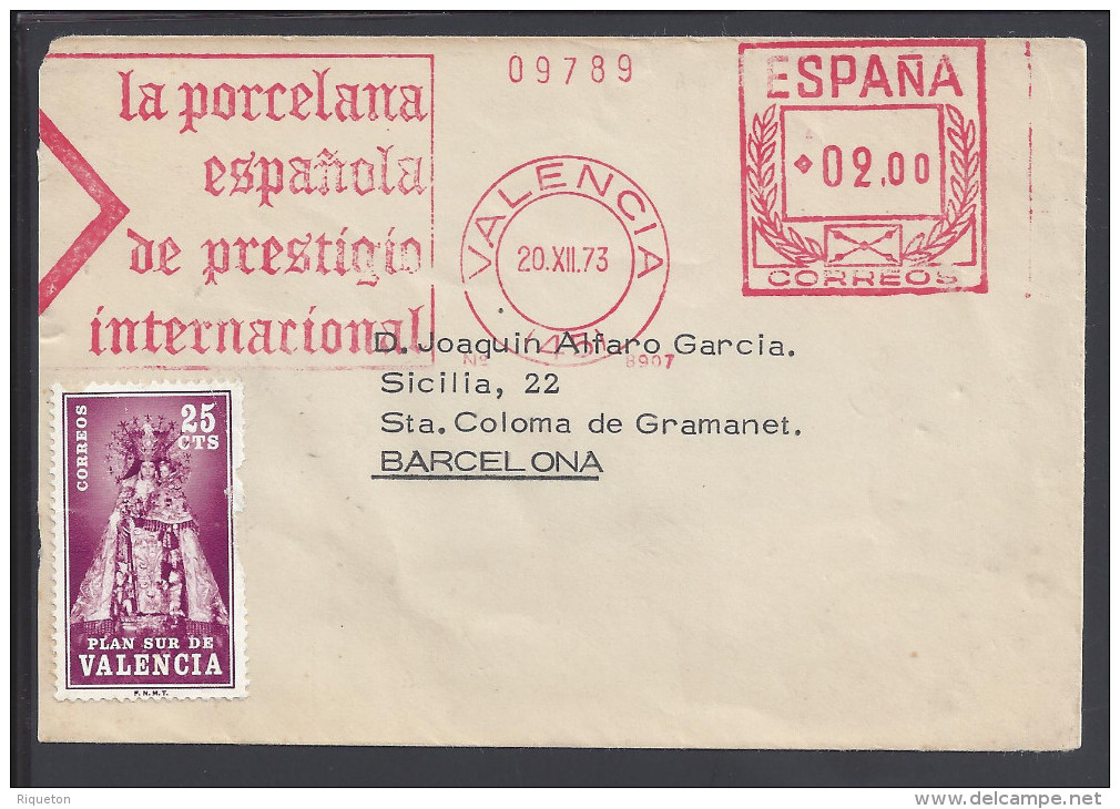 ESPAGNE - 1973 -  ENVELOPPE AVEC OBLITERATION E.M.A. DE VALENCE POUR BARCELONE - - Lettres & Documents