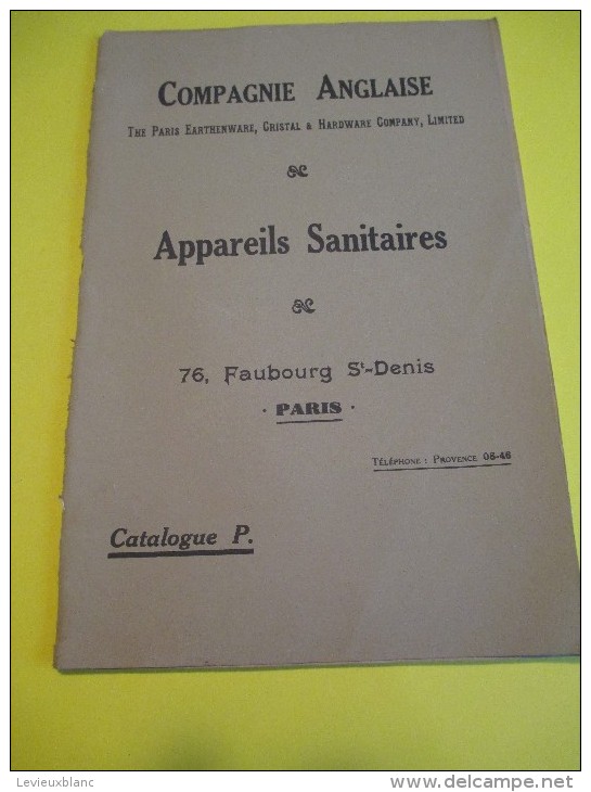 Appareils Sanitaires/ Compagnie Anglaise/The Paris Earthenware C° Ltd/LONDON/1930  (1924)       CAT54 - Catalogus