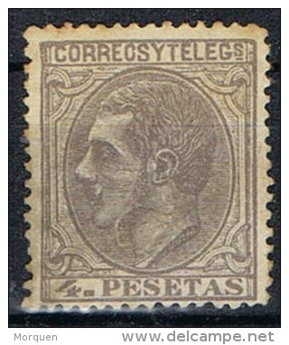 Sello 4 Pts Alfonso XII 1879,  Perforado Telegrafos, Num 208aT º - Ungebraucht