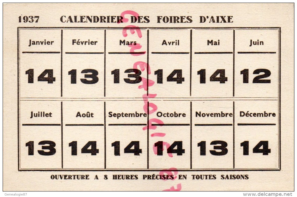 87 - AIXE SUR VIENNE - IL Y A CENT ANS - CALENDRIER DES FOIRES 1937-COLLECTION DUPUY - Autres & Non Classés