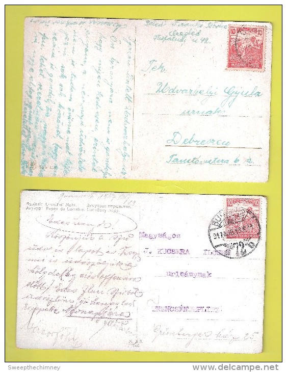 2 TWO DEUX MAGYAR POSTA HUNGARY OLD POSTCARDS + STAMPS TIMBRES Marcophilie - Marcophilie