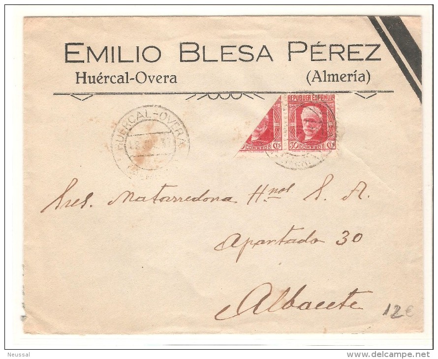 Carta Matasello Huercal-overa  (almeria)  Con Sello Viseccionado. 1937 - Lettres & Documents