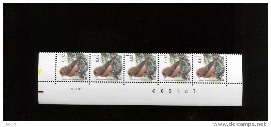 Belgie Buzin 0.02€ 5/4/2000 Onpaar Velnummer Drukdatum Datumstrook Bande Datée - 1985-.. Oiseaux (Buzin)