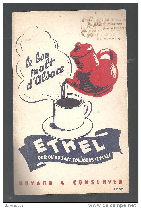 Buvard. ETHEL Le Bon Malt D'Alsace Offert Par Une épicerie De Sablé Dans La Sarthe - Caffè & Tè