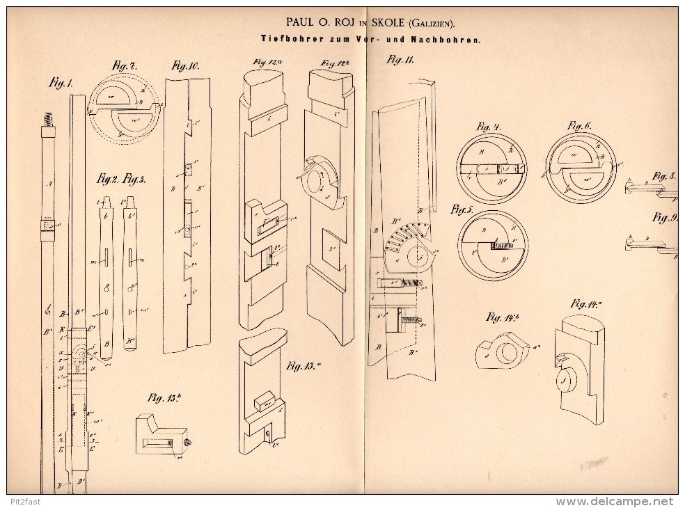 Original Patentschrift - Paul O. Roj In Skole , 1898 , Tiefbohrer , Bergbau , Tunnelbau , Russland , Ukraine !!! - Historische Dokumente