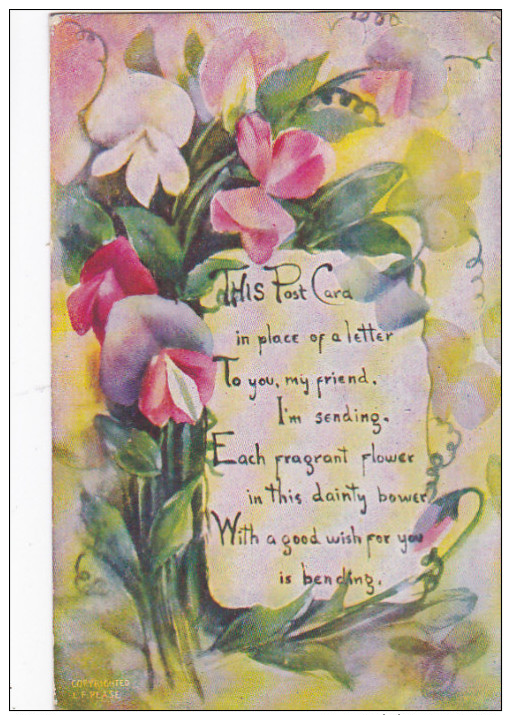 Colorful Flowers, Message Of Good Wishes, PU-1910 - Altri & Non Classificati