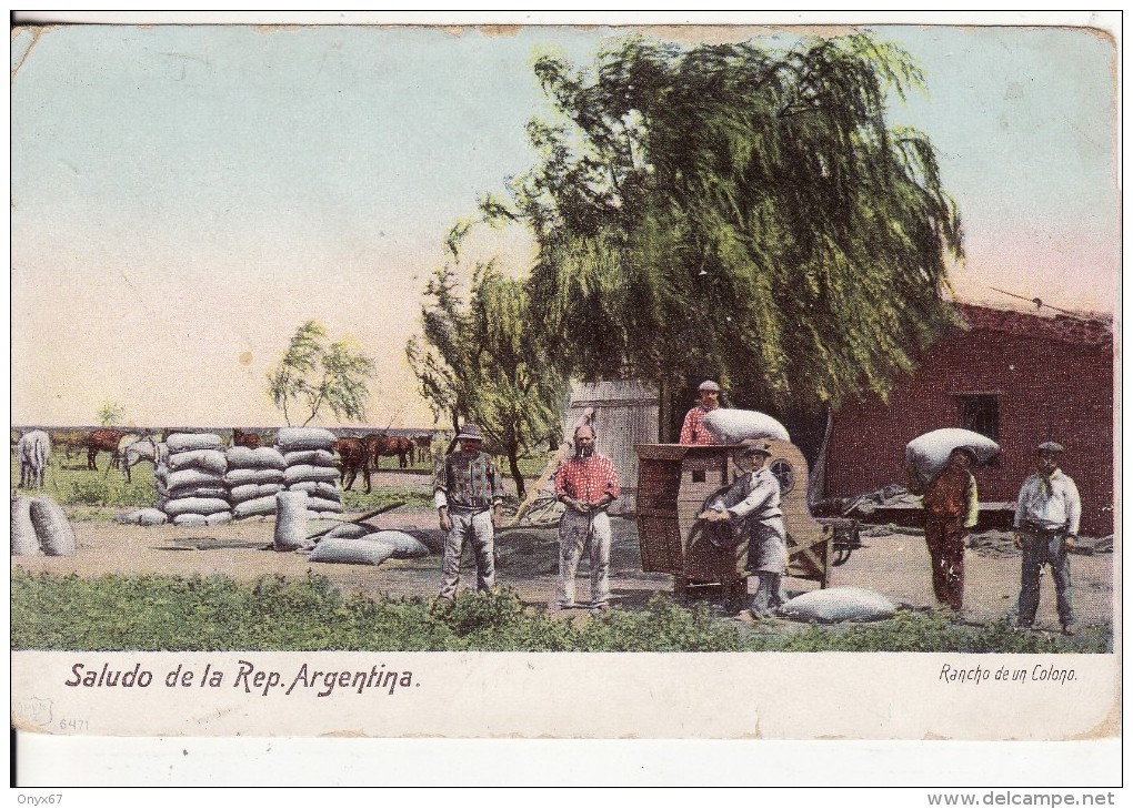 Saludo De La Republica Argentina (Amérique Du Sud) Rancho De Un Colono- Moisson ? Récolte Blé ? METIER -2 SCANS- - Argentine