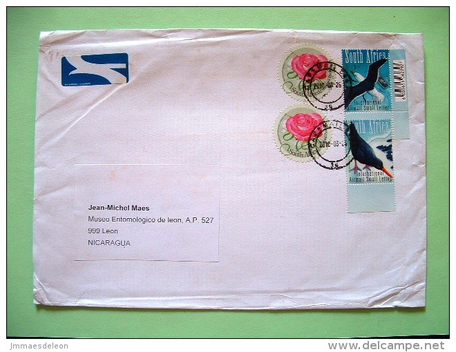 South Africa 2010 Cover To Nicaragua - Round Stamp - Flowers - Birds - Cartas & Documentos
