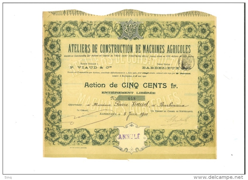 Ateliers De Construction De Machines Agricoles 5 Juin 1900 - Agricultura