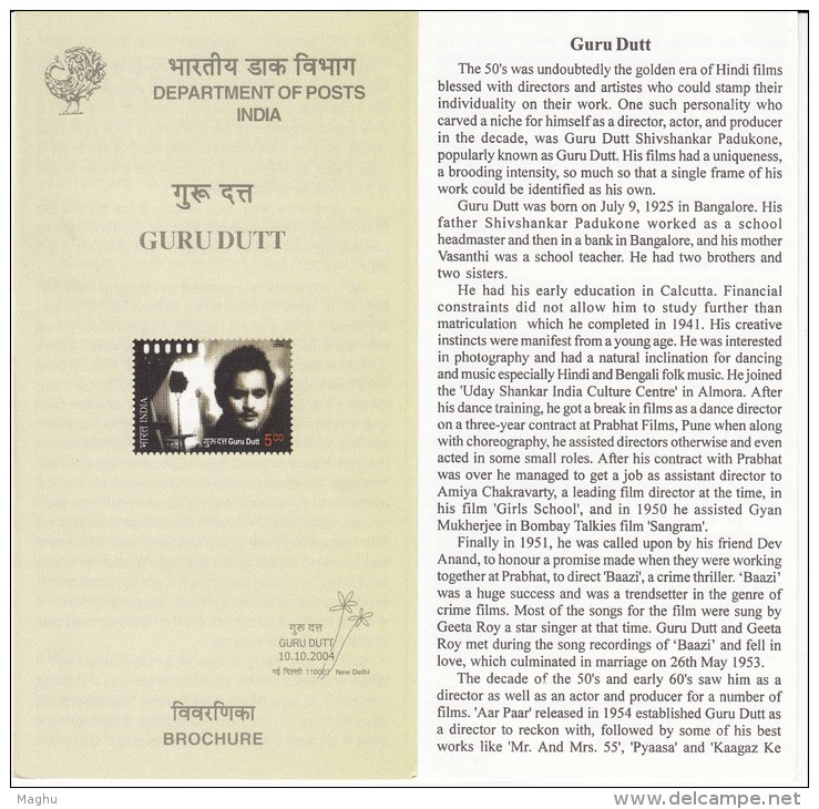 Information On  Guru Dutt, Actor, Cinema Producer, Director, Dancer, Dance,  Art, India 2004. - Cinema