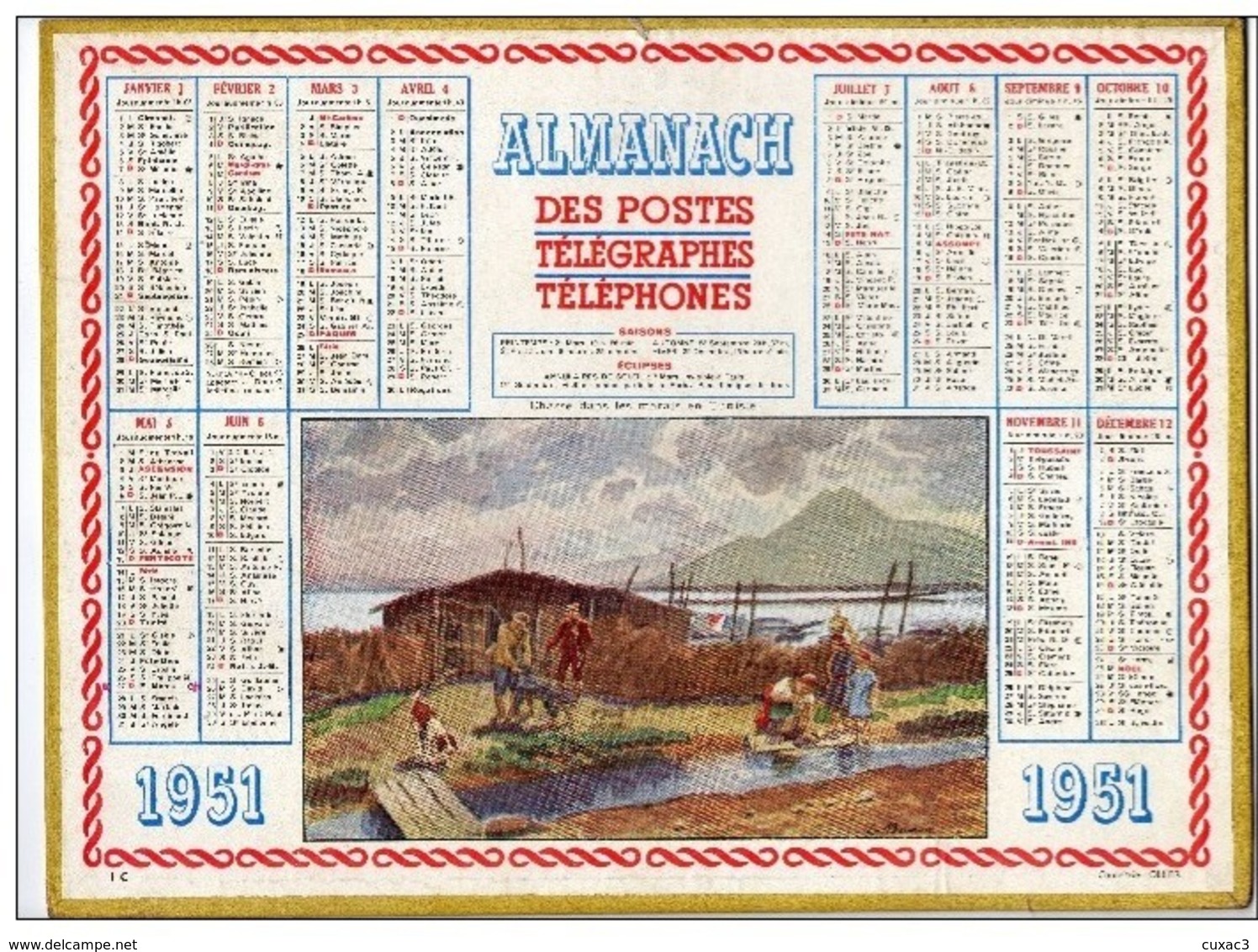 Almanach Des Postes Et Télégraphes 1951  - Chasse Dans Les Marais En Tunisie - Département Herault - - Grand Format : 1941-60