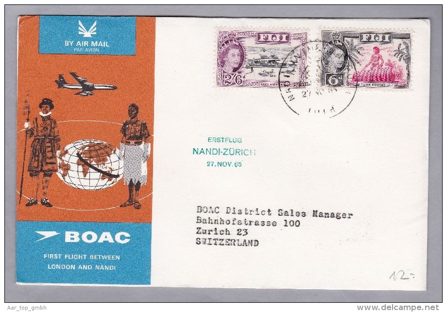 FIJI 1965-11-27  BOAC Erstflug Nandi-London-Zürich - Fidji (1970-...)