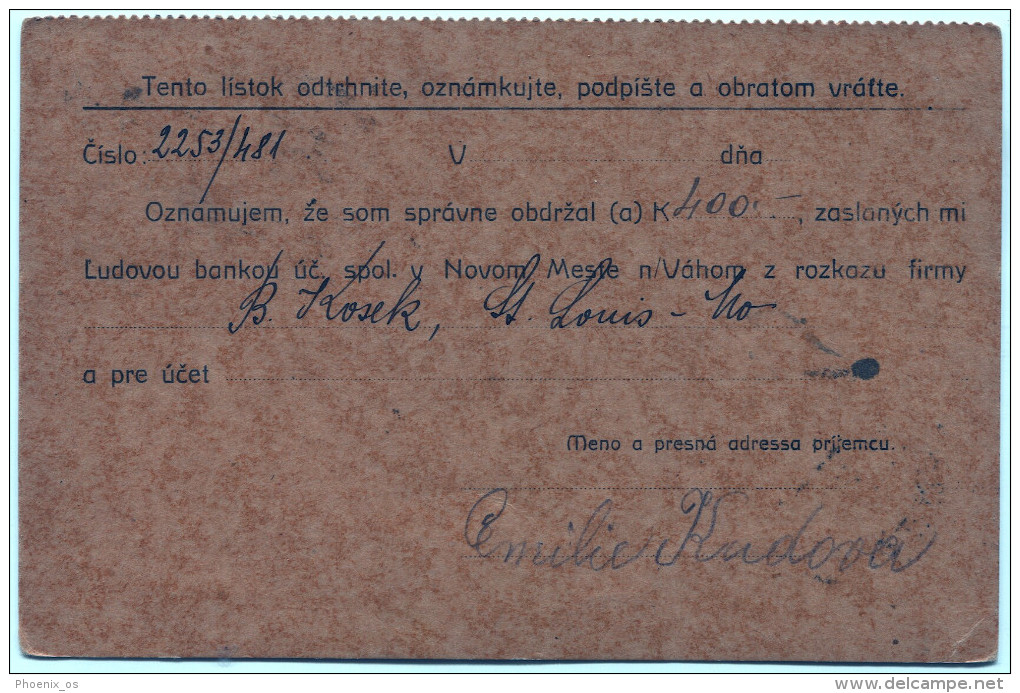 Bank, Banco, Ludova Banka, Novo Meste, SLOVAKIA, Postal Stationery - Postkaarten