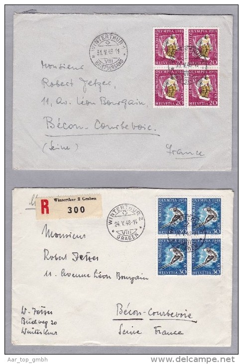 Schweiz Block Zuschlag 1948-05-24 Winterthur Satz Zu#w25w-28w 4-er Block Olympia St.Moritz - Covers & Documents