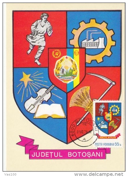 BOTOSANI COUNTY COAT OF ARMS, CM, MAXICARD, CARTES MAXIMUM, 1978, ROMANIA - Otros & Sin Clasificación